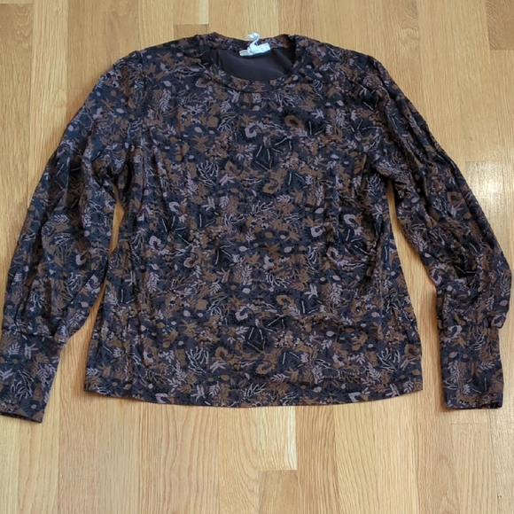 Thought Tops - Thought Women Organic Cotton Jersey Chocolate Brown Floral Top US Large Whimsy